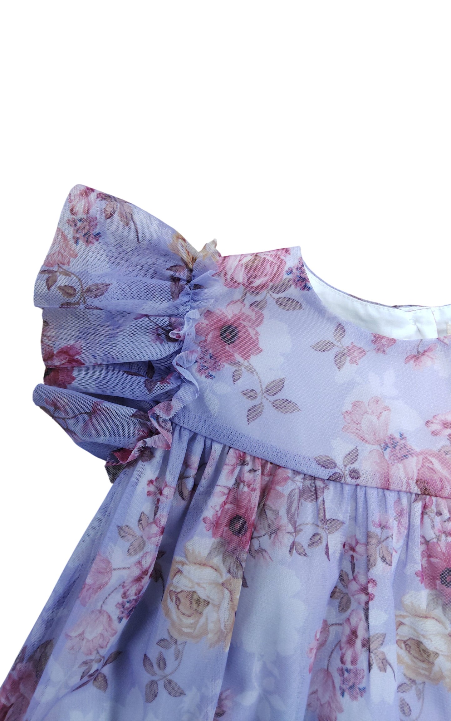 River Island Baby Girls Floral Dress 2-3 Years Purple Ruffle Short Sleeve