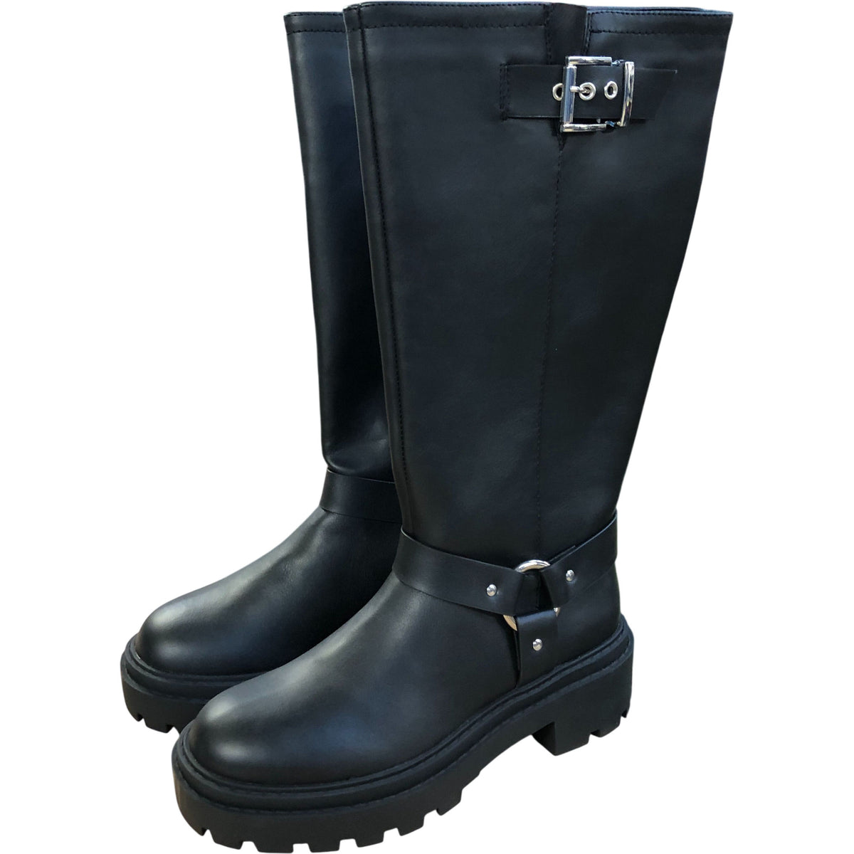 Knee High Black Buckle Boots Size 4