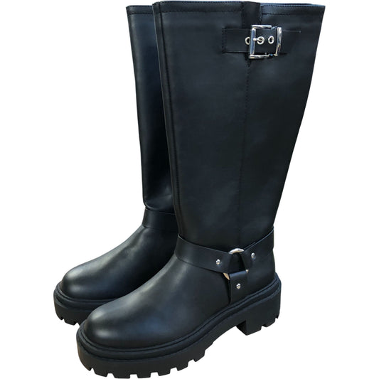 Knee High Black Buckle Boots Size 4