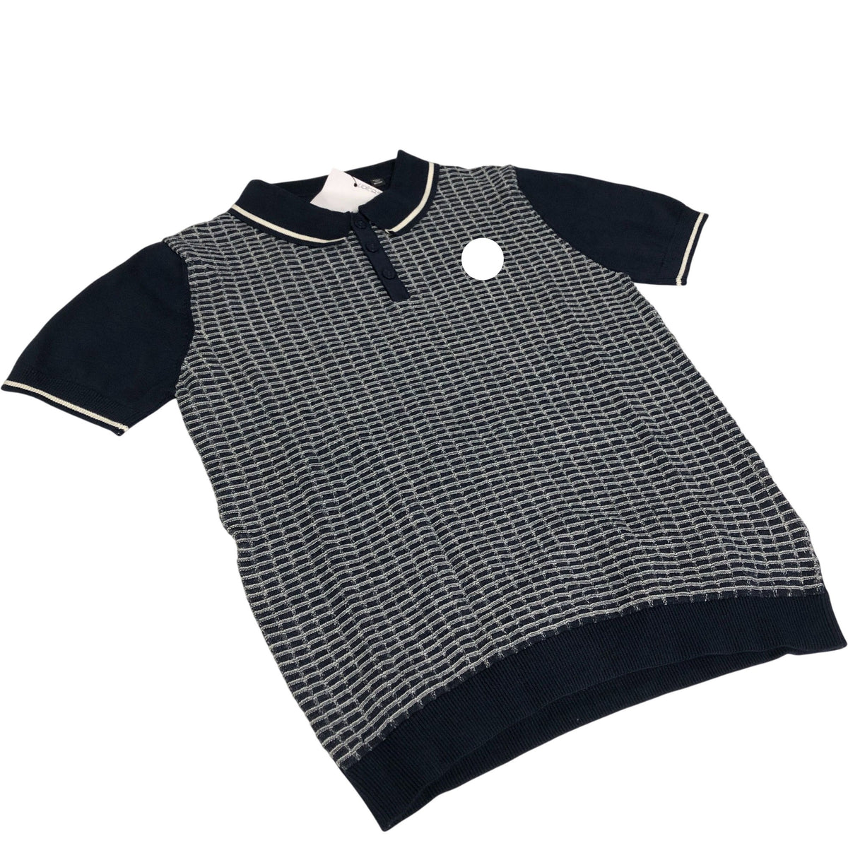 Short Sleeve Polo Shirt Cotton Navy Pattern