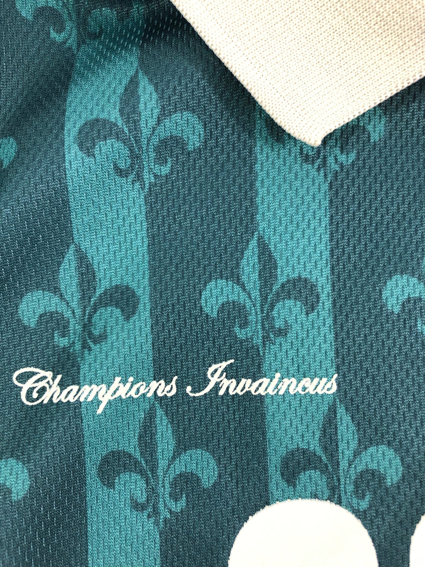 River Island Boys Polo T-Shirt 7 8 Years Teal Fleur De Lis Design