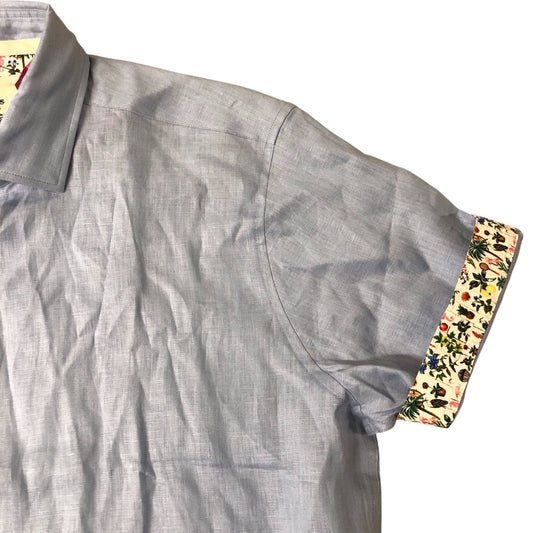 Joules Regular Fit Shirt 151/2 R Men's Casual Blue Floral Cuff Short Sleeve