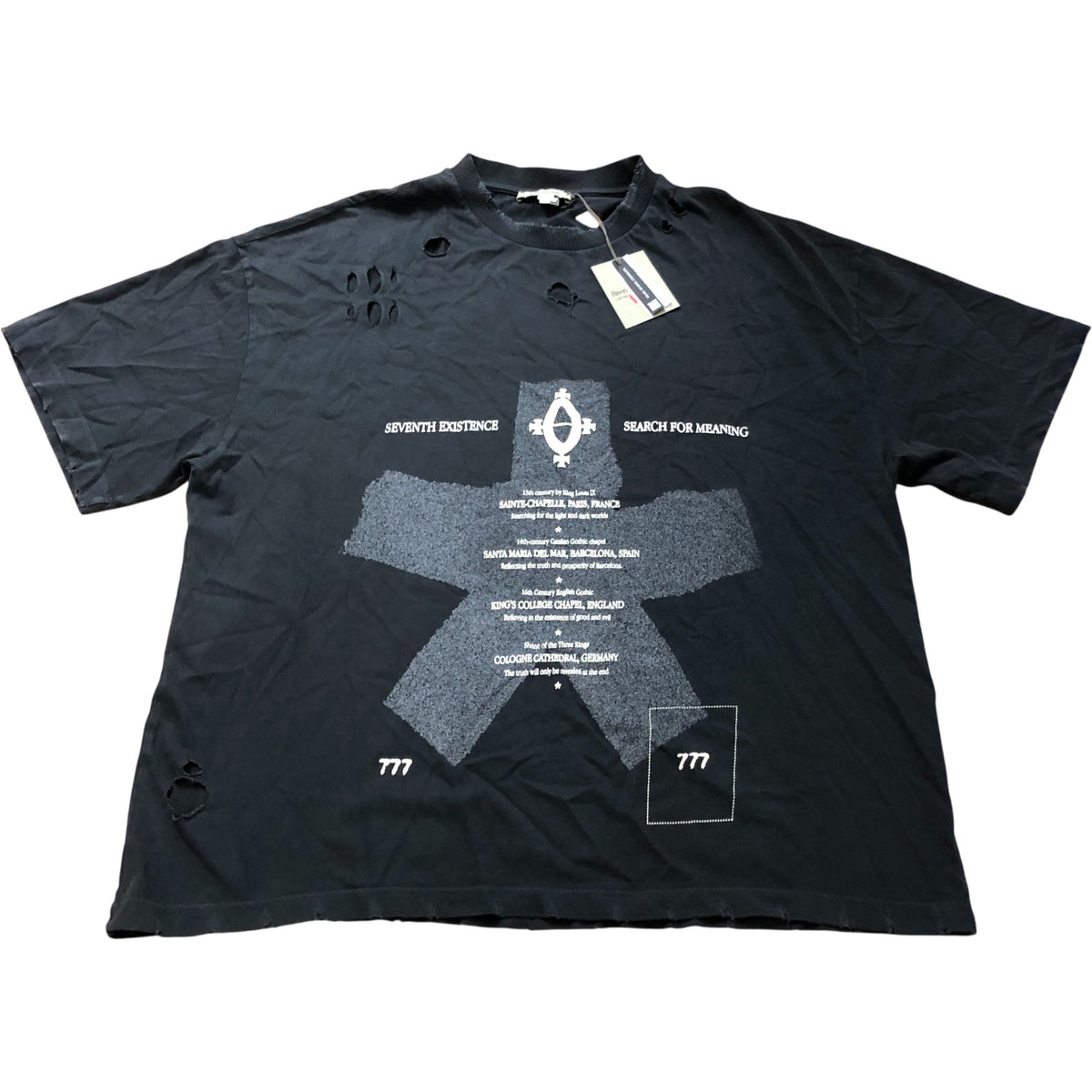 River Island Studios XL Men's Black T-Shirt Distressed Graphic Design Style