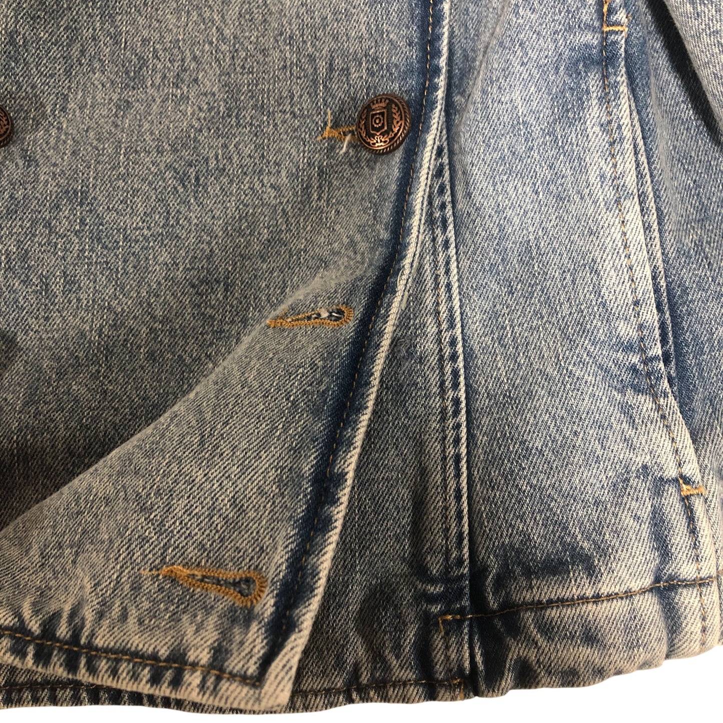 Double Breasted Denim Jacket Women's Light Blue Cotton Casual Medium