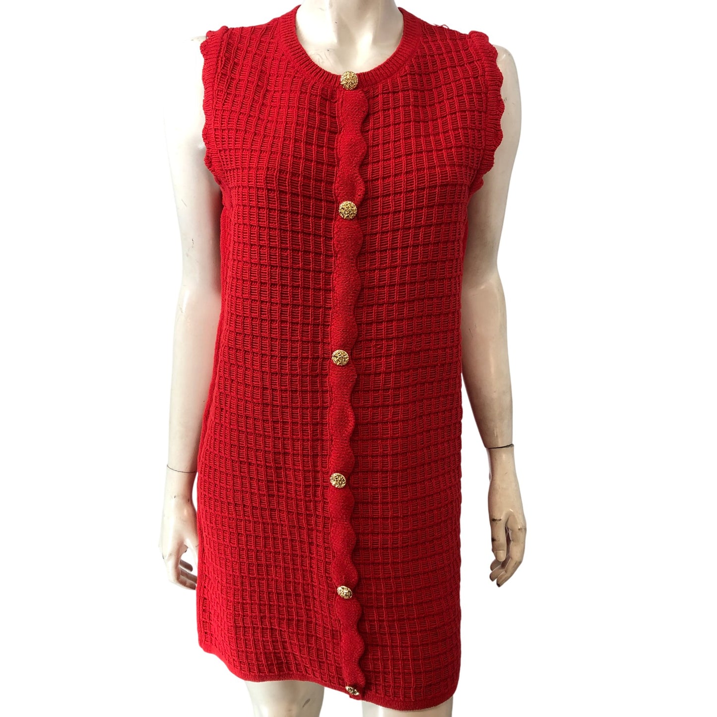 River Island Red Sleeveless Dress Size UK14-16 Women's Knitted Button Front