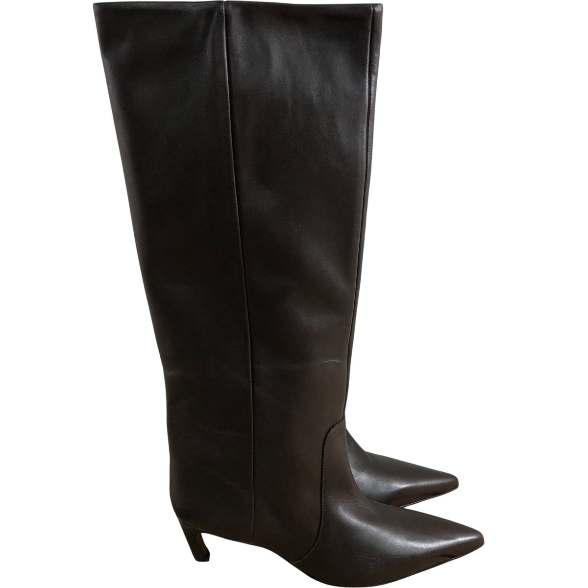 Piper Knee High Boots Women's Brown Leather Zip Pointed Toe Heels
