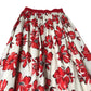 Floral Midi Skirt Women's Red White Cotton Flared Style UK8