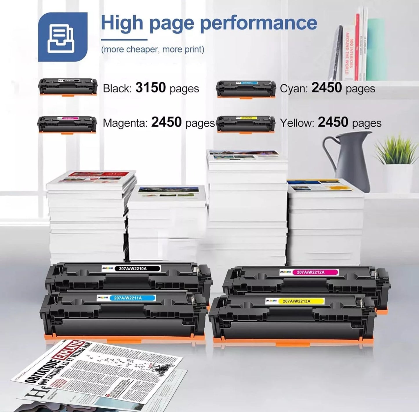 JMLCOLORS 207X Toner Cartridge 4 Pack Black Cyan Magenta Yellow Premium Quality