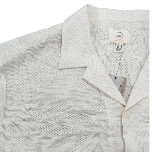 River Island Men's XL Short Sleeve Shirt Relaxed Fit Cream Leaf Pattern Top