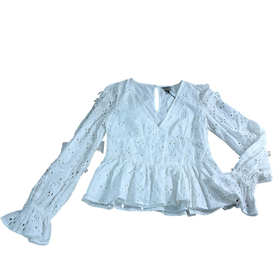 River Island UK6 Women's White Embroidered Blouse Long Sleeve Peplum Top