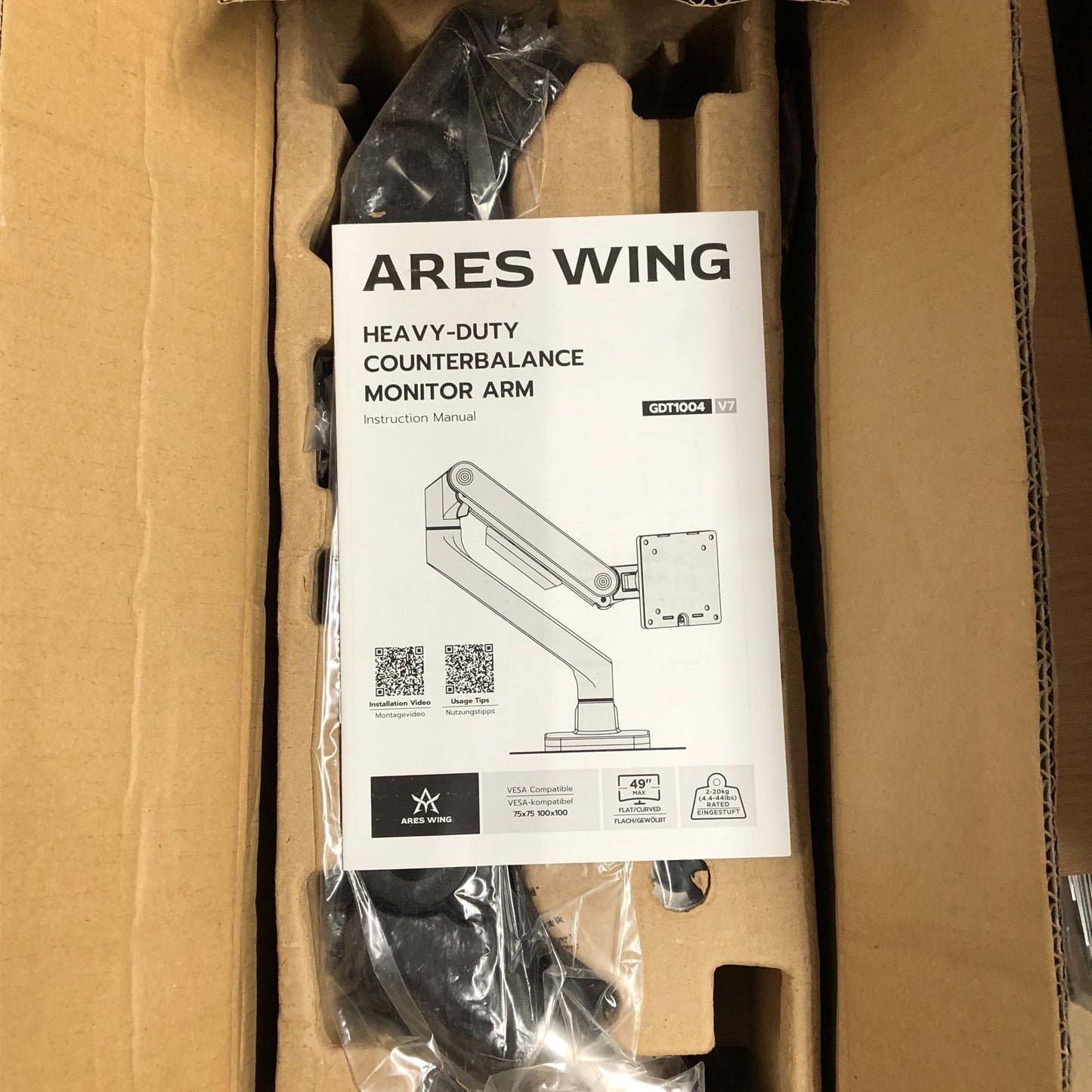 Ares Wing GDT1004 Heavy Duty Counterbalance Monitor Arm VESA Compatible
