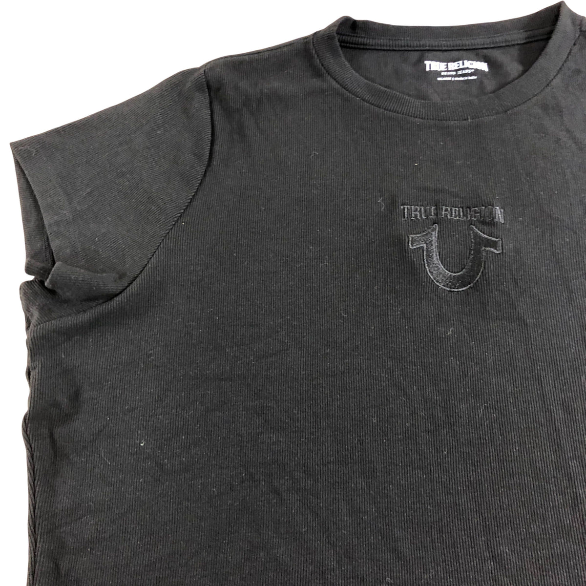 True Religion XXXL Women's Jet Black Embroidered Rib Crew Tee