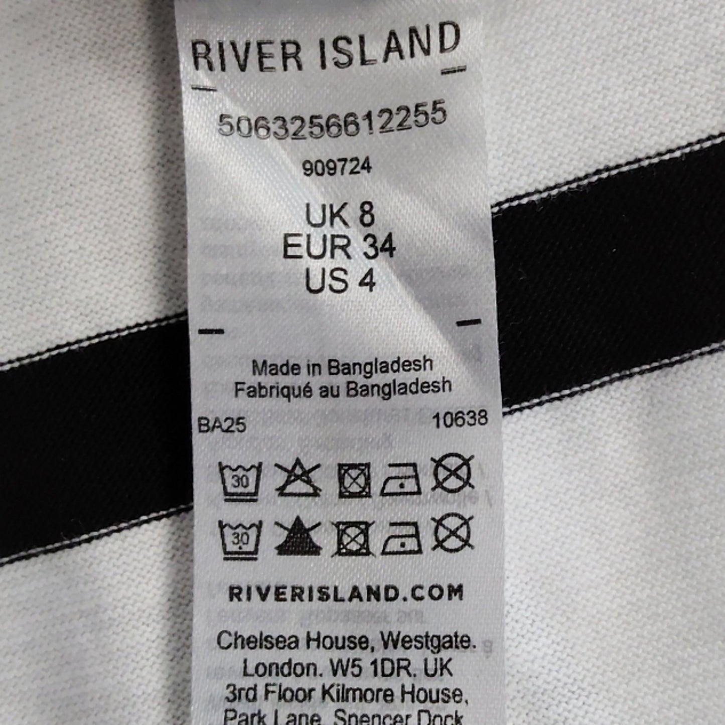 River Island Striped T Shirt Dress UK8 Women's Black White Casual Comfortable