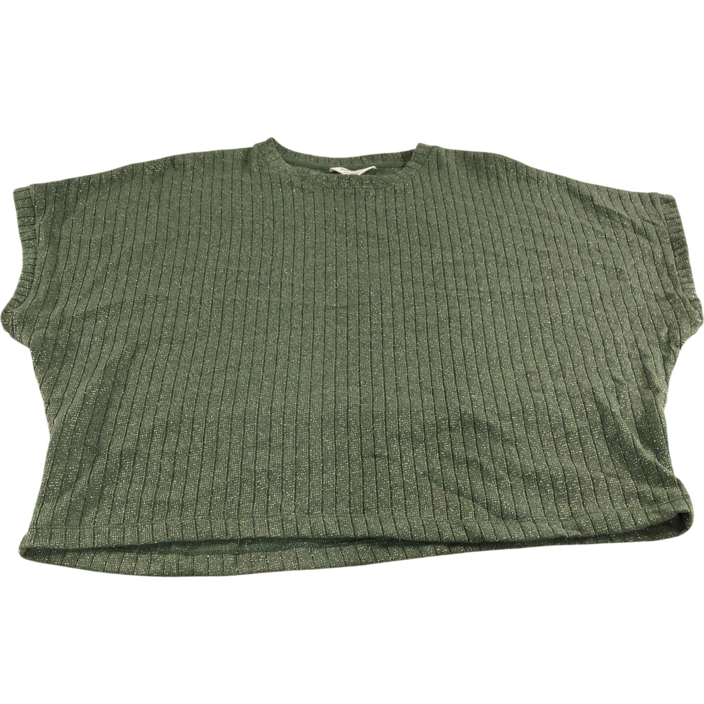 River Island Green Ribbed Knit Top UK L Women's Casual Short Sleeve