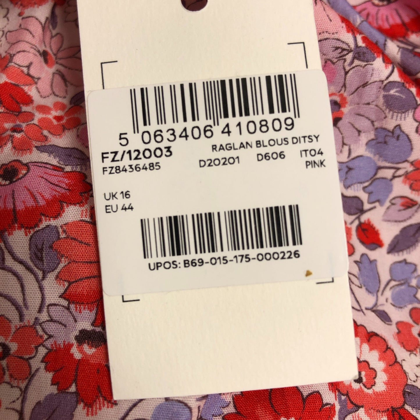 Cath Kidston Raglan Blouse UK16 Women's Floral Cotton Pink Long Sleeves