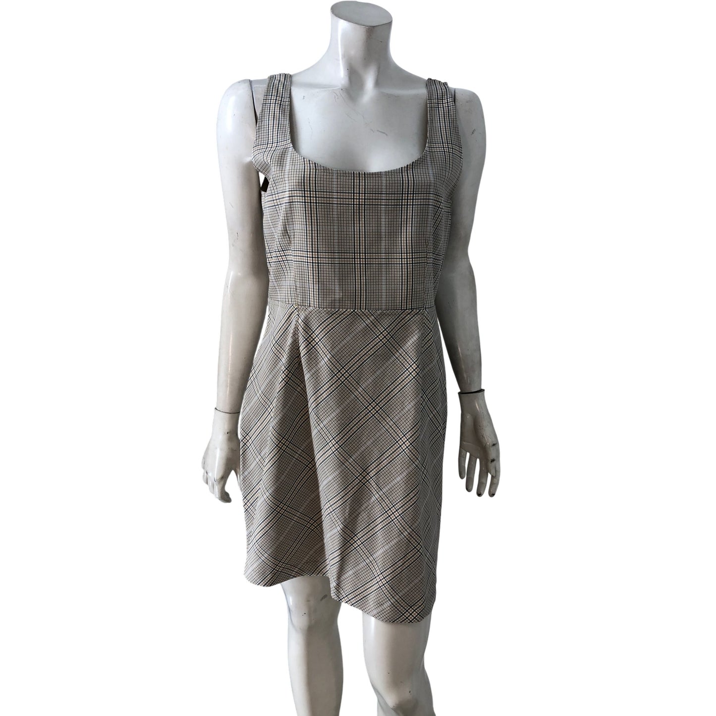 Checked Square Neck Dress UK16 Women's Summer Casual Flared Fit Polyester