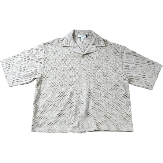 River Island Casual Short Sleeve Shirt Size S Men Beige Patterned Mesh Top