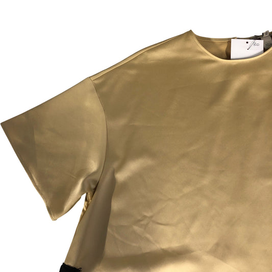 River Island UK12 Women's Lace Trim Top Gold Satin Short Sleeve Blouse
