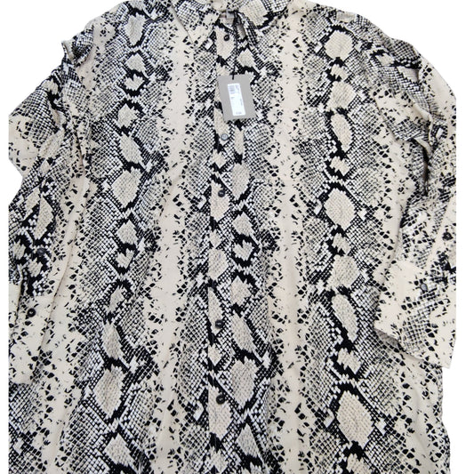 River Island Women's Snake Print Blouse Size S Cream Black Long Sleeve