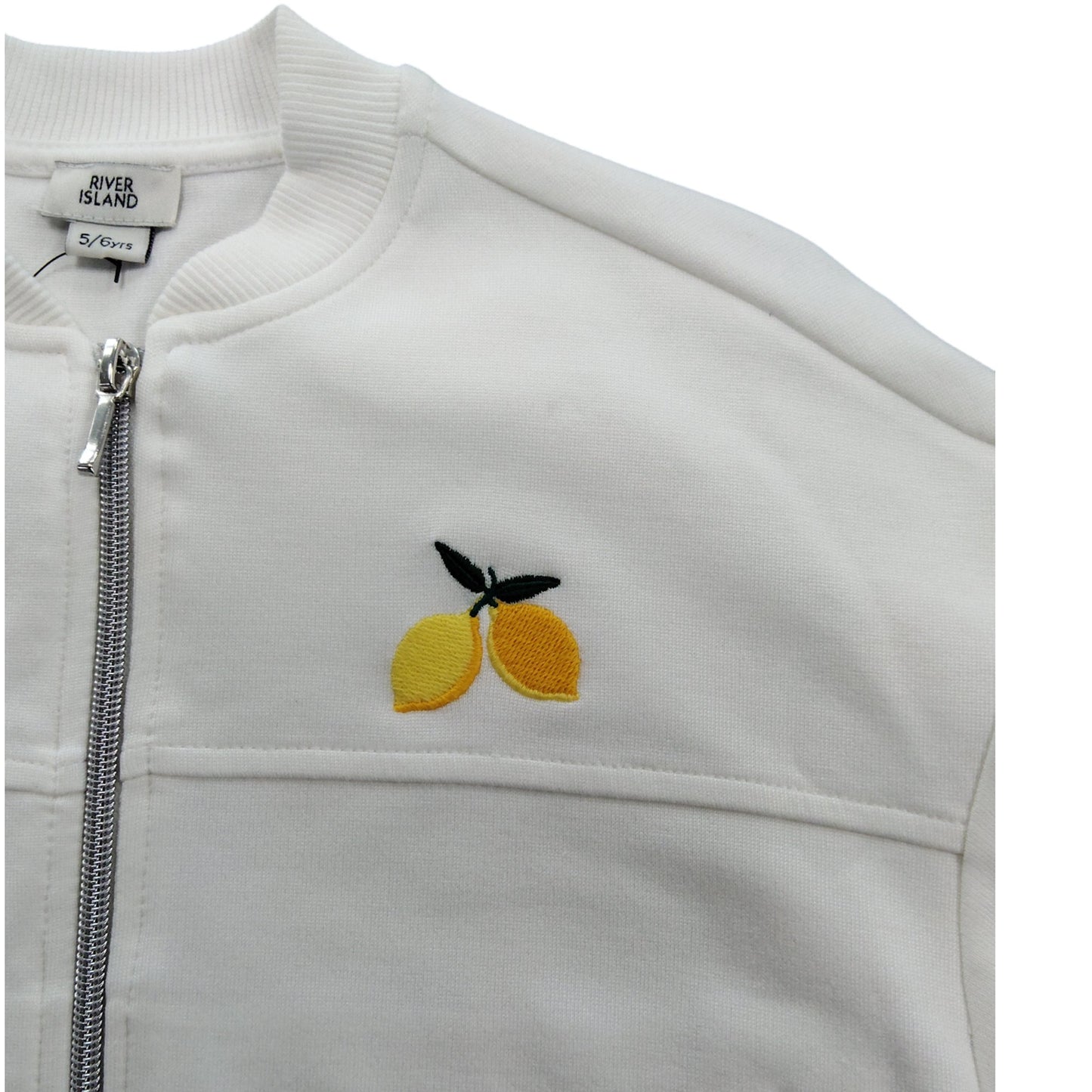 River Island Embroidered Lemon White Track Jacket Size 5-6 Years Kids