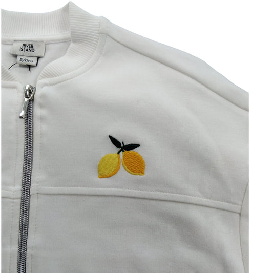 River Island Embroidered Lemon White Track Jacket Size 5-6 Years Kids