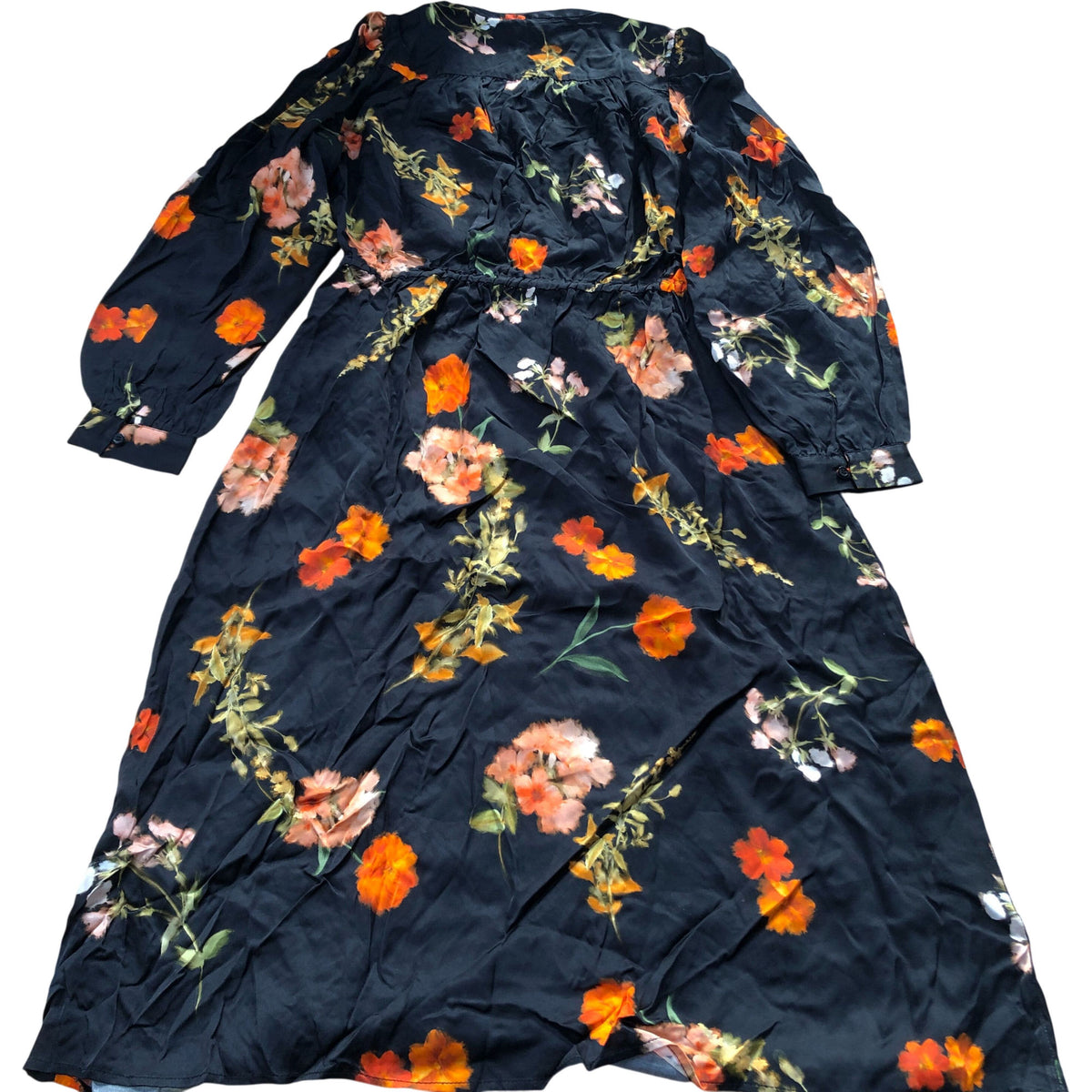 Baukjen Floral Maxi Dress Size UK 12 Women's Long Sleeve Viscose Black