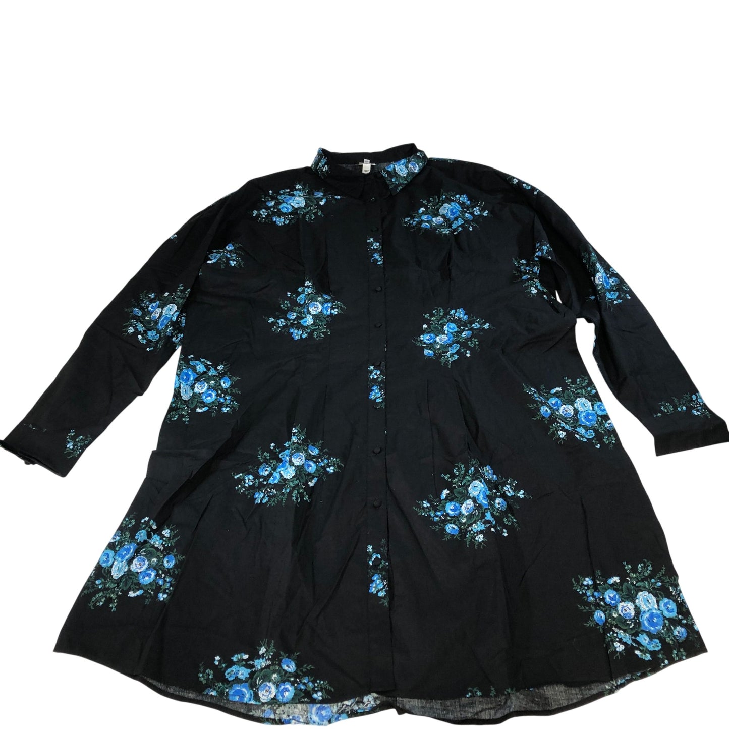 River Island Plus Floral Print Shirt Dress Women's Cotton Long Sleeve Black UK26