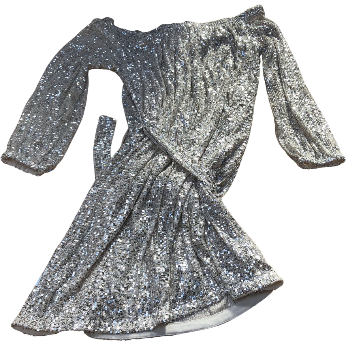 Off The Shoulder Sequin Dress UK18 Women's Silver Long Sleeve Party