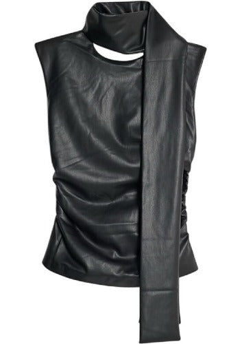 River Island Black Faux Leather Scarf Top Women’s Sleeveless Stylish Blouse