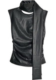 River Island Black Faux Leather Scarf Top Women’s Sleeveless Stylish Blouse