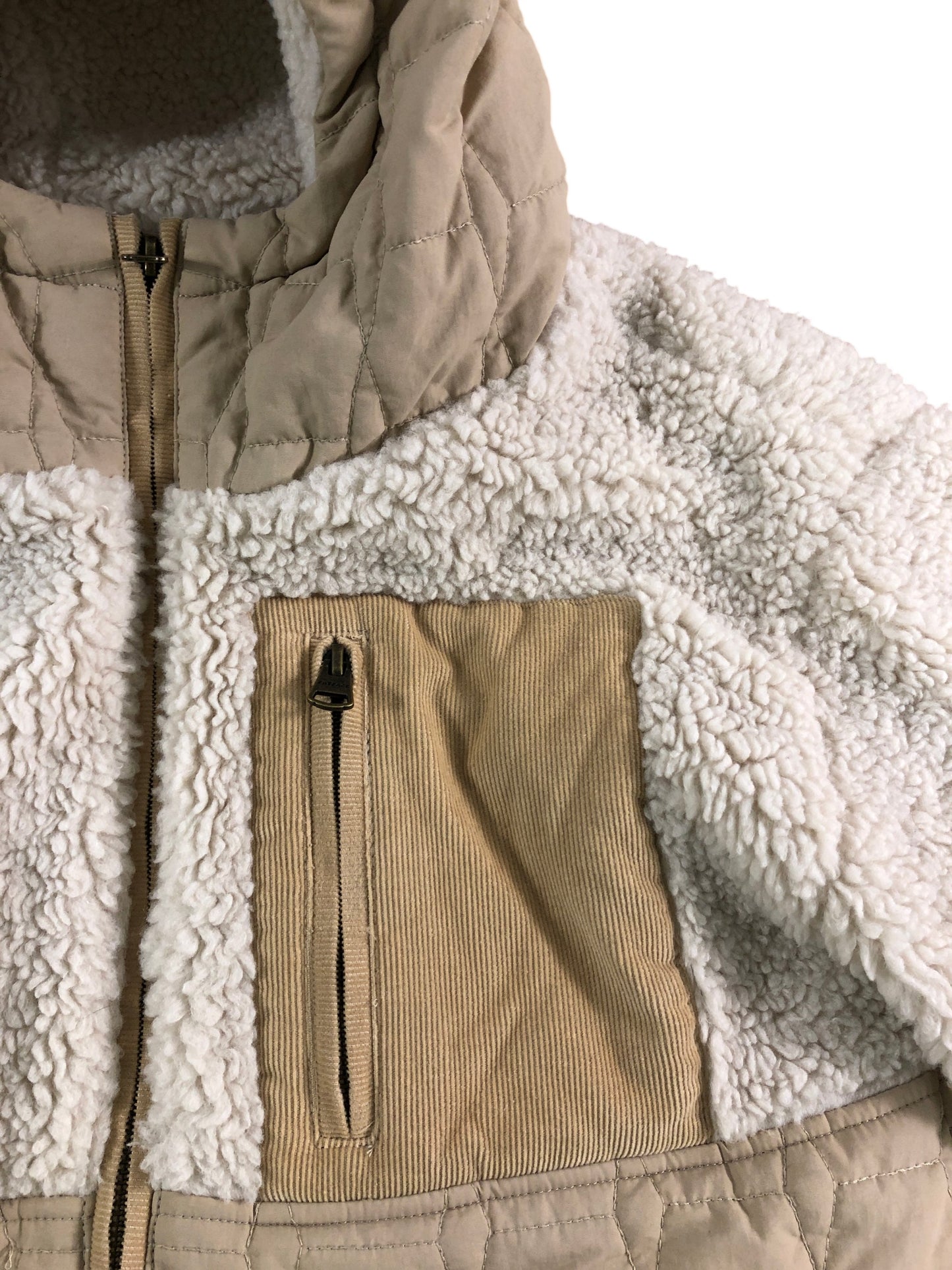 FATFACE Quilted Hooded Jacket Women's Chunky Fleece Cream Size UK 6