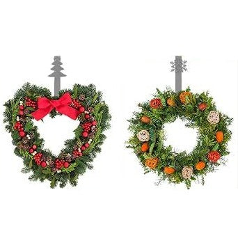 Christmas Wreath Hangers 38cm Silver Tree & Snowflake 2 Pack