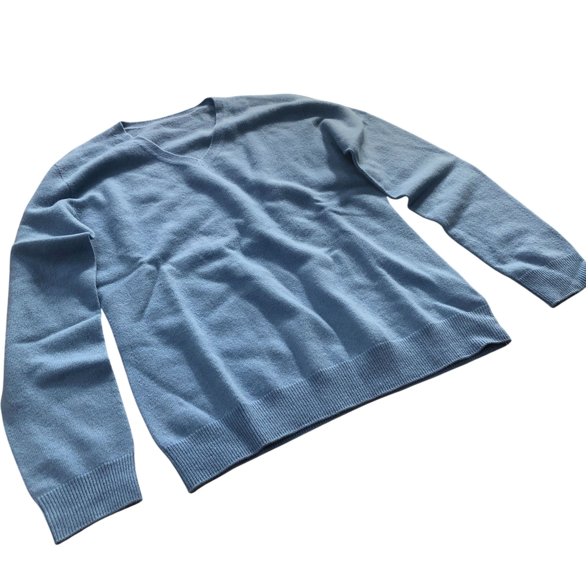 Hikaro Wool Sweater V Neck 100 Percent Merino Wool Blue