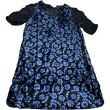 Cleo Blue Velvet Mix Dress UK10 Women's Floral Pattern V Neck