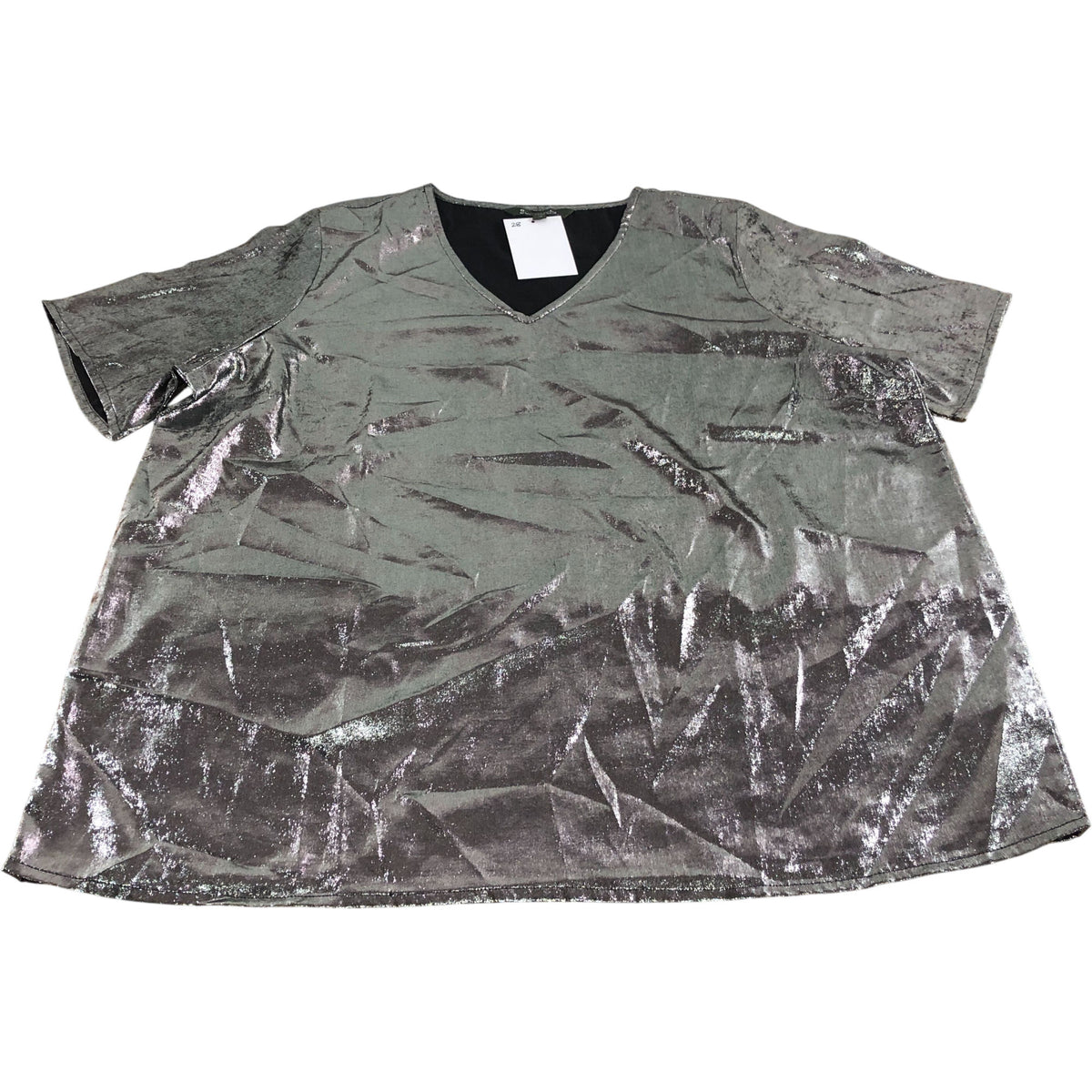Top Size 18 Women's V Neck Short Sleeve Metallic Silver