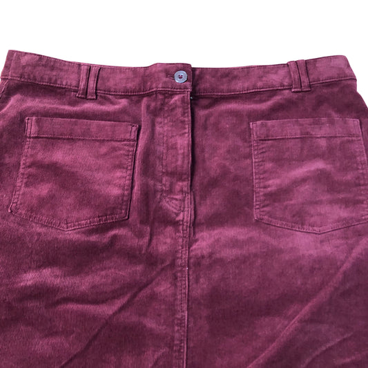 Corduroy Skirt UK Size 18 Women's Burgundy Washable Cotton Blend