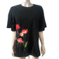 Ted Baker Floral Print T-Shirt UK12 Women's Black Cotton Short Sleeve Top