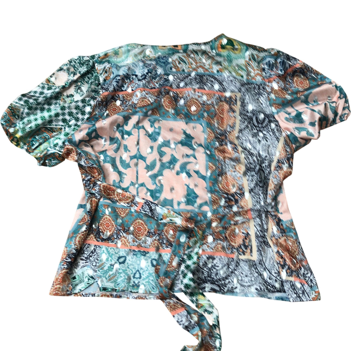 Boho Print Short Sleeve Wrap Top Size 24 Women's Green