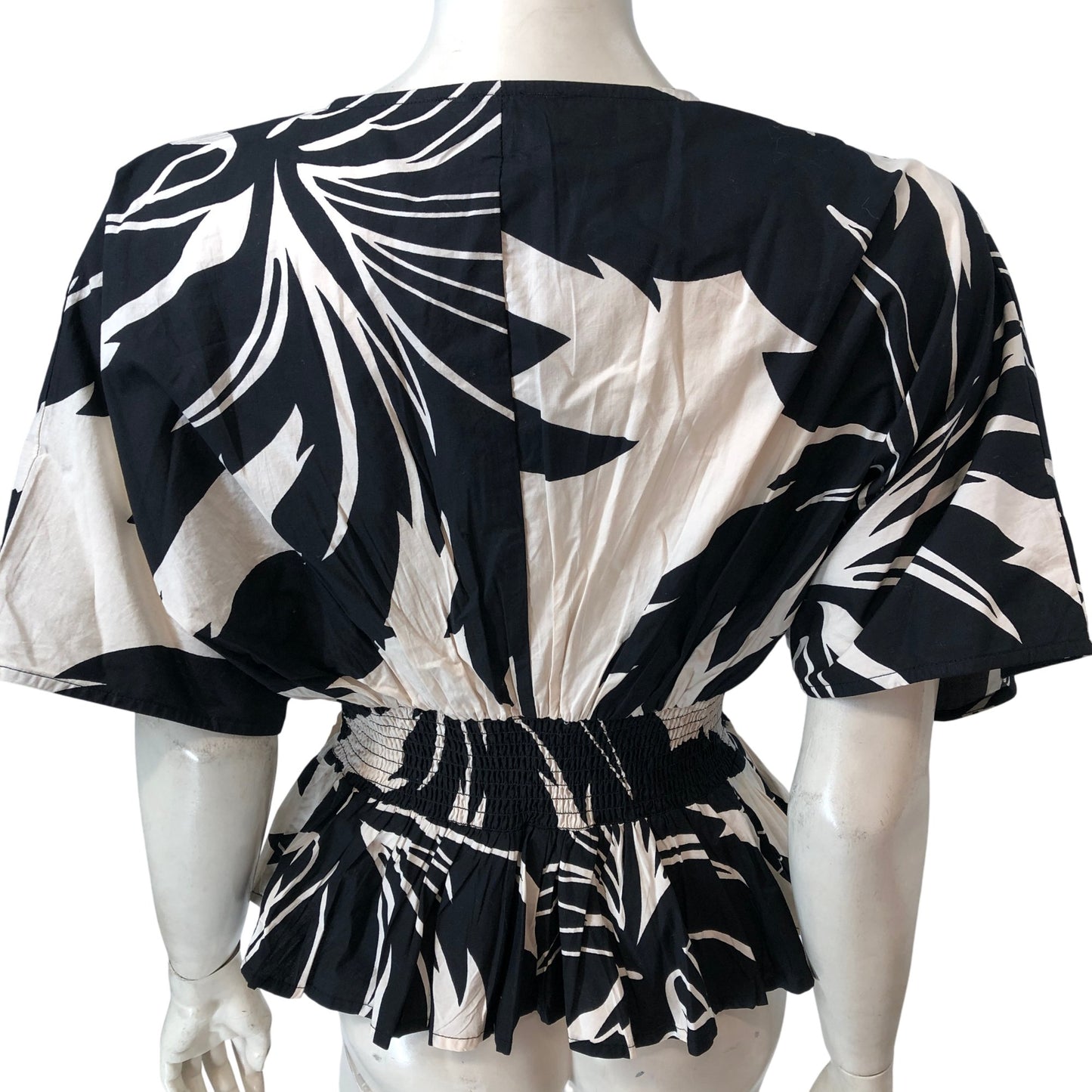 River Island Size 8 Women's Blouse Black Floral Puff Sleeve Top