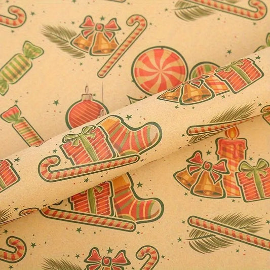 Vintage Themed Christmas Wrapping Paper Cats & Candy 12 Sheets
