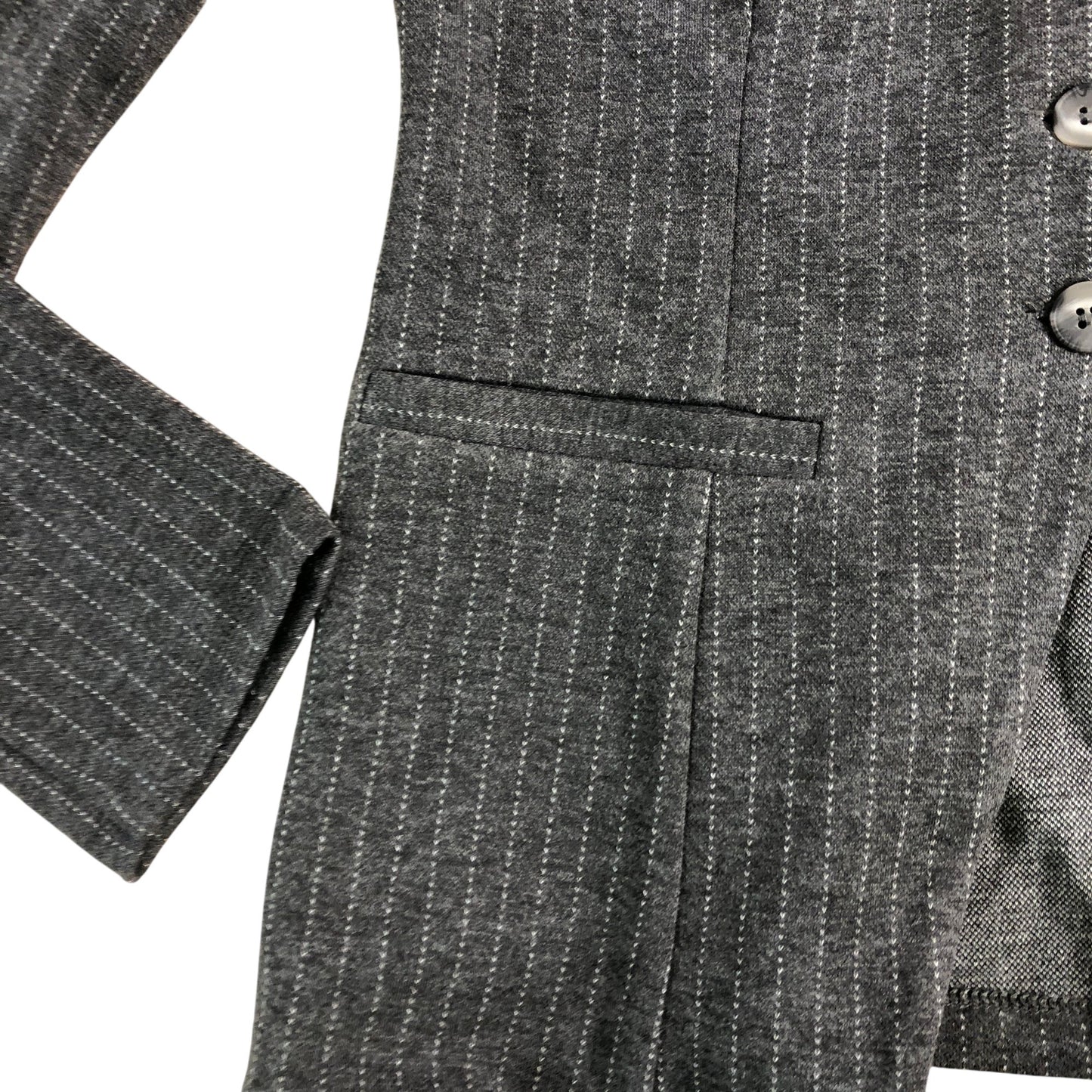 River Island UK12 Women's Grey Striped Button Cardigan Jacket Smart Casual