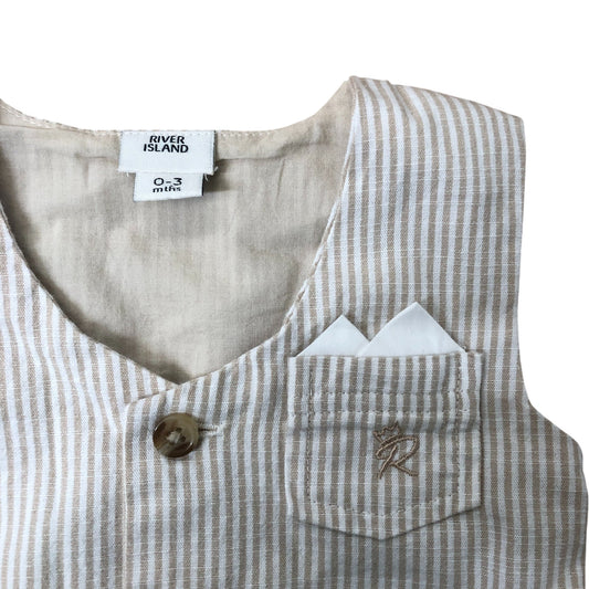 River Island Toddler Waistcoat 0-3 Months Beige Striped Cotton Button Up