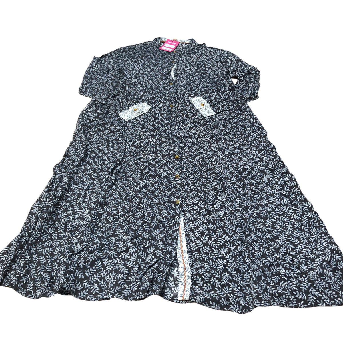 Long Sleeve Button Up Dress Size 12 Women Floral Print Viscose Black