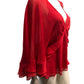 River Island UK10 Women Red Sheer Blouse Top Flutter Sleeves V Neck Style