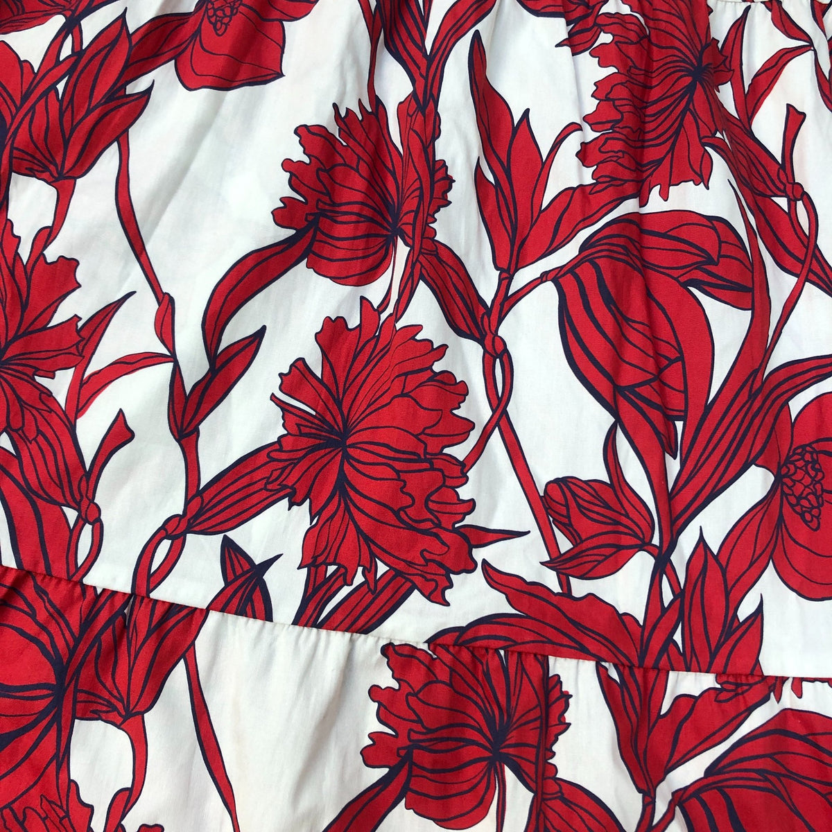 Baukjen Floral Print Dress UK14 Women's Organically Made Red White Cotton