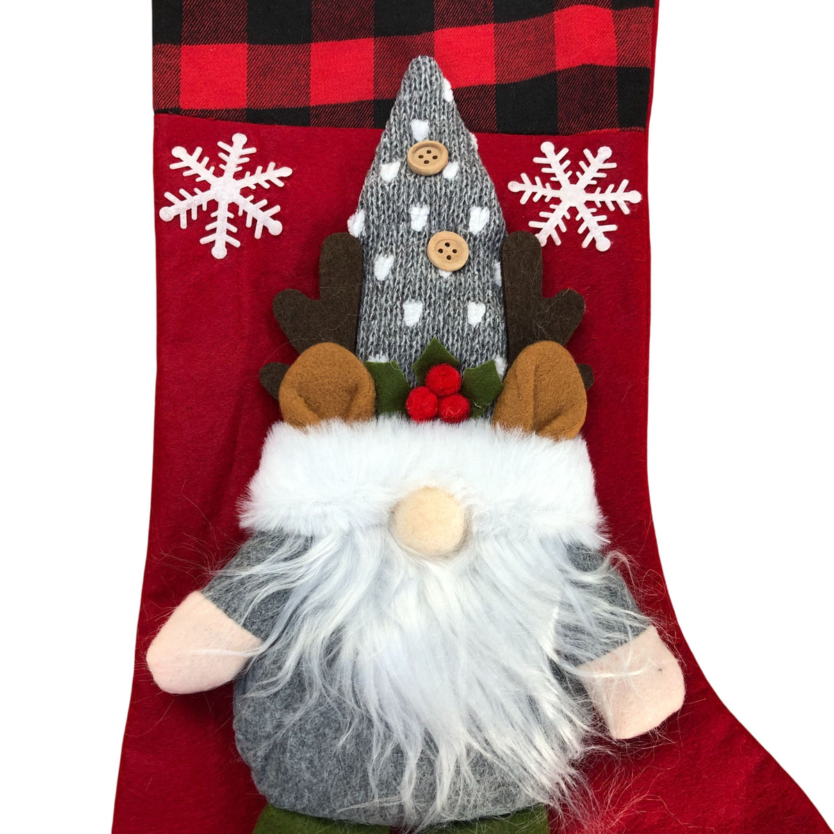Christmas Stocking Gnome Design Red Plaid 18"