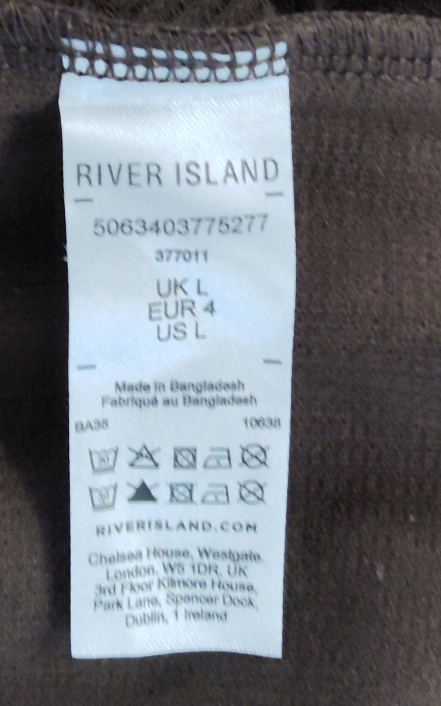 River Island Brown Ribbed Polo Shirt UK L Women's Short Sleeve Top