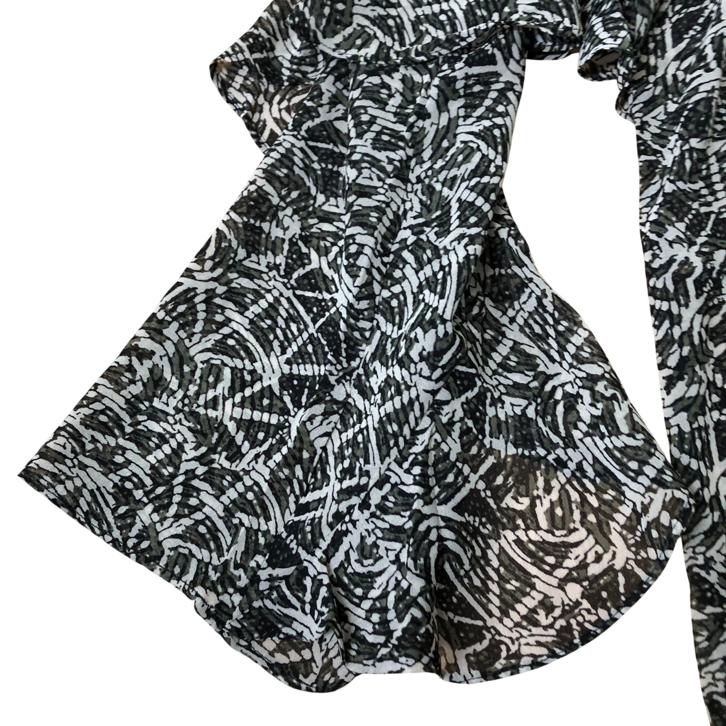 Branded Blouse Women's Flowy Ruffle Patterned Black White Polyester Top UK6