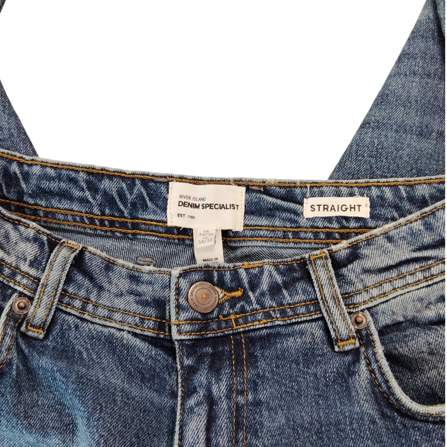 River Island Straight Leg Jeans UK34 Men's Mid Rise Blue Denim Trousers