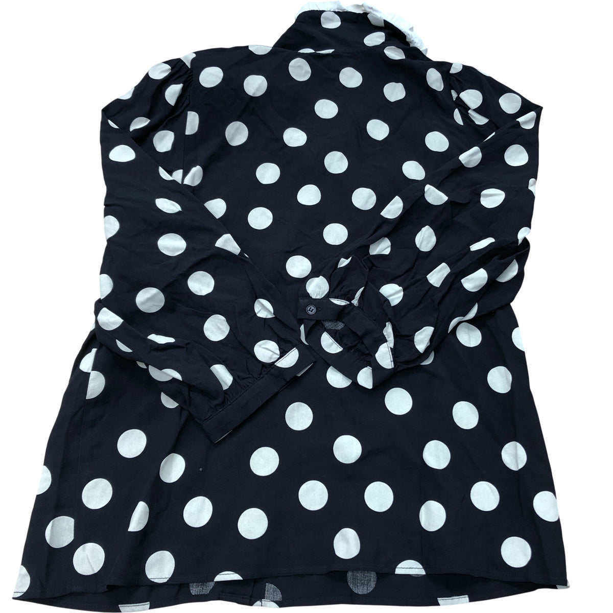 Baukjen Black Polka Dot Blouse UK10 Women's Ruffled Collar Button Up Top